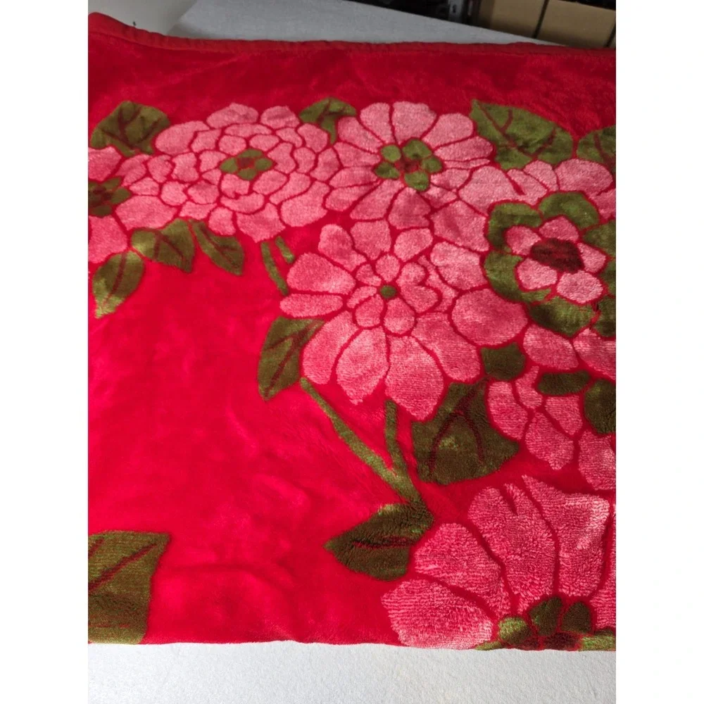 Vintage Korean Hanil Wang Mink Blanket Red Plush Acrylic Korea Soft Heavy 70x86